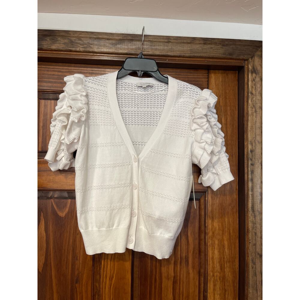 Calligraphie ruffle sleeve cardigan sweater, medium